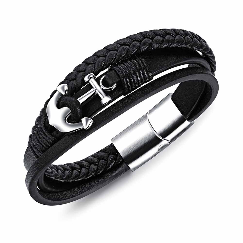 Fiasrel Leather Braided Men's Bracelet Titanium Steel Anchor Bracelet Ethnic Style Jewelry Bracelet
