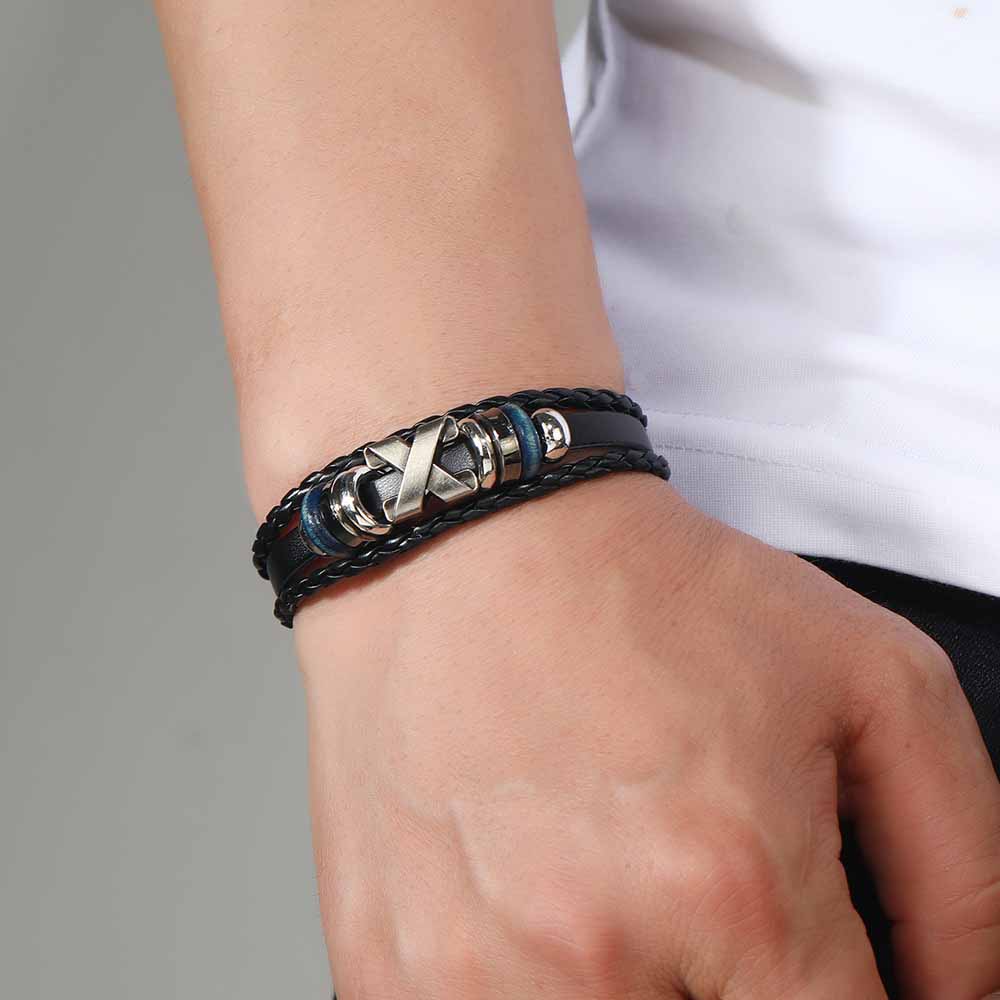 Fiasrel Vintage Leather Bracelet Retro Punk Leather Braided Bracelet Sea Rover Style Men's Leather Bracelet