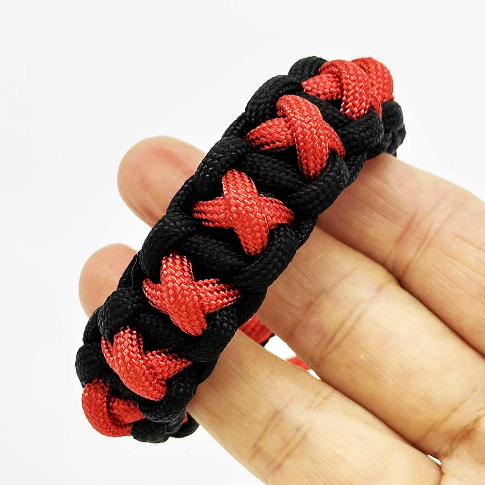 Fiasrel Jewelry Awareness Charm Red Black Ribbon Wristband 550 Survival Paracord Bracelets