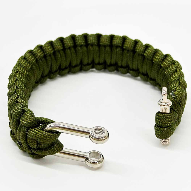 Fiasrel Camping Hiking Outdoor Adjustable Survival Handmade Paracord Stainless Steel Shackle Bracelet