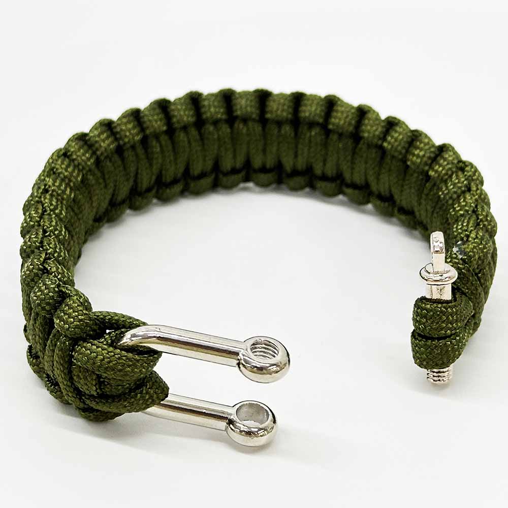 Fiasrel Camping Hiking Outdoor Adjustable Survival Handmade Paracord Stainless Steel Shackle Bracelet