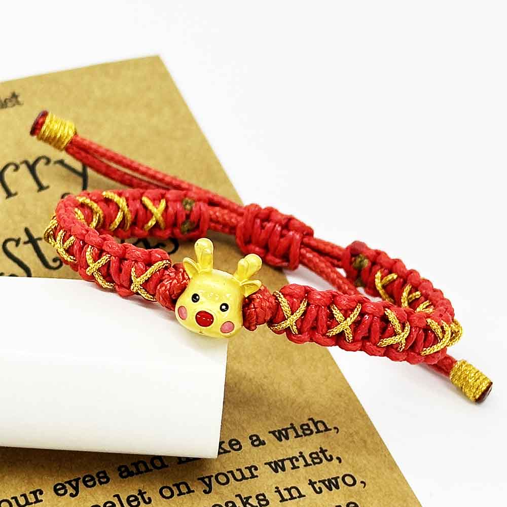 Fiasrel Adjustable Red String Braided Friendship Bracelet Gifts Cute Christmas Deer Charm Lucky Bracelets