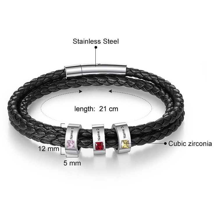 Fiasrel Stainless Steel Jewelry Men Bracelet With Custom Engraved Name Beads Fashionable Christmas Birthday Gift