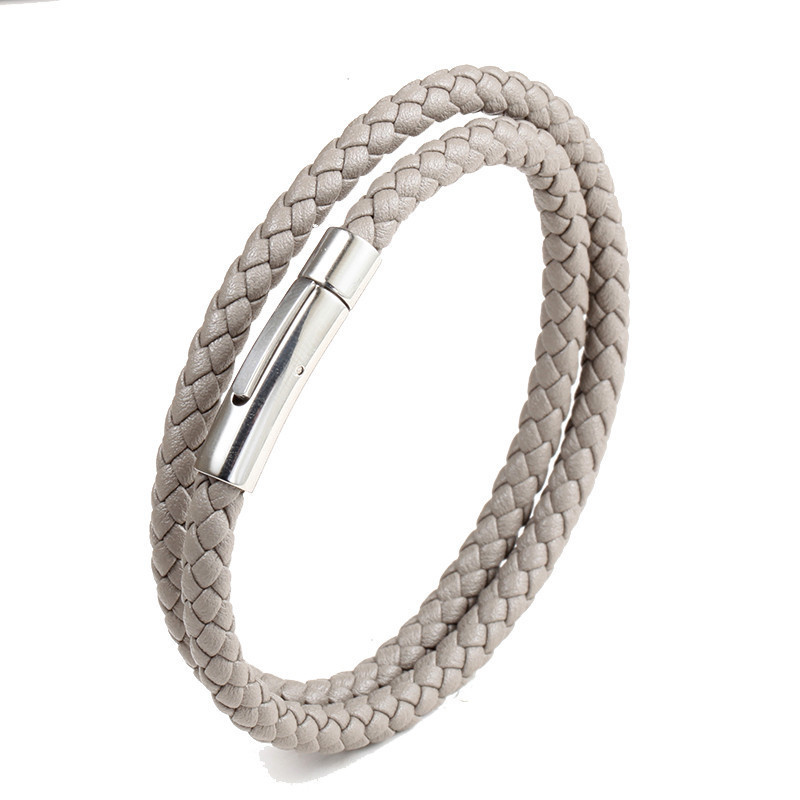 Fiasrel Titanium Steel Braided Leather Bracelet Simple Colourful Weave Rope Leather Bracelet String Magnetic Buckle Leather