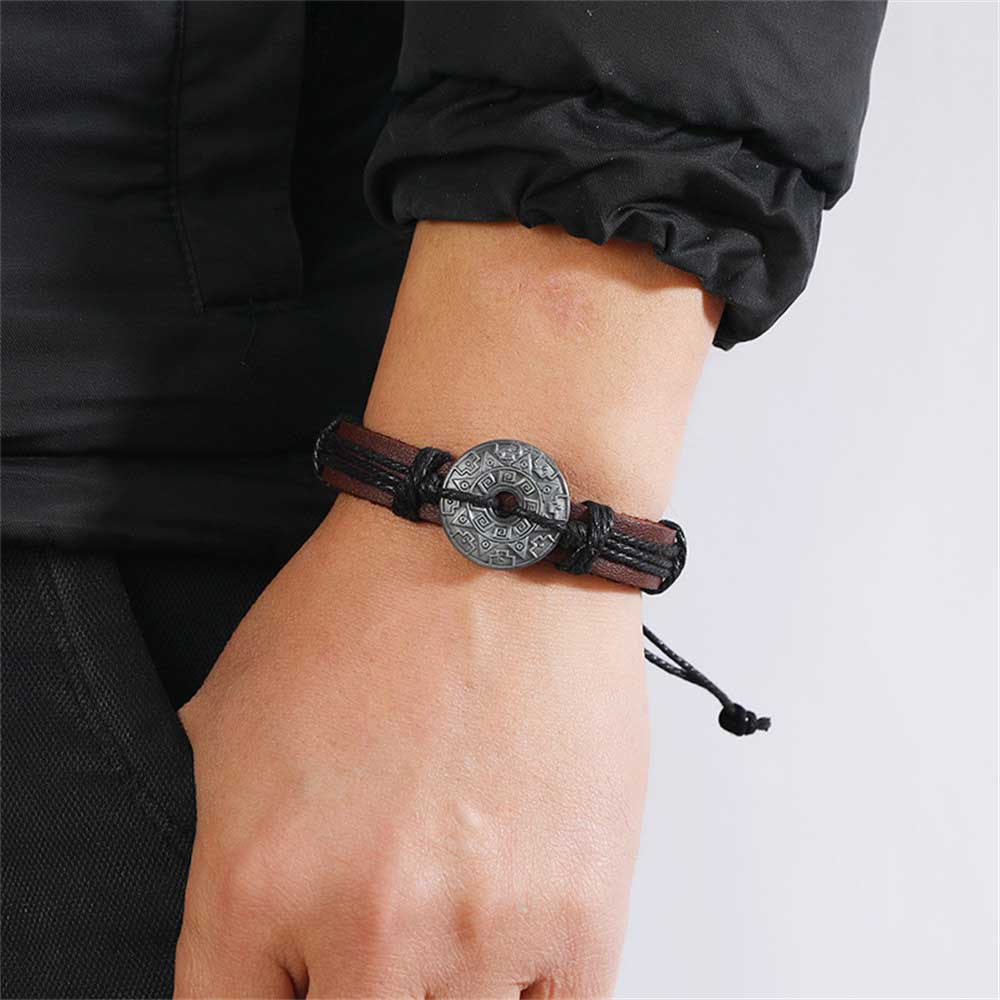 Fiasrel Alloy Cowhide Bracelet Vintage Handmade Braided Rope Adjustable Bracelet