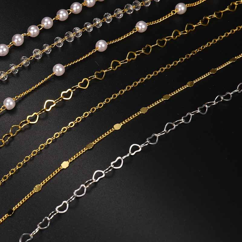 Fiasrel 1m 18K Gold Filled Heart Chain Sterling Silver Filled Heart Chain Bulk Chain for Necklace Bracelet Permanent DIY Jewelry