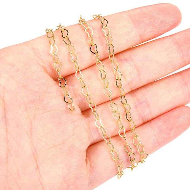 Fiasrel 1m Gold Filled Permanent Jewelry Necklace Making Chain Beaded Chain Brass Heart Acrylic beads Chains Roll for Jewelry Making