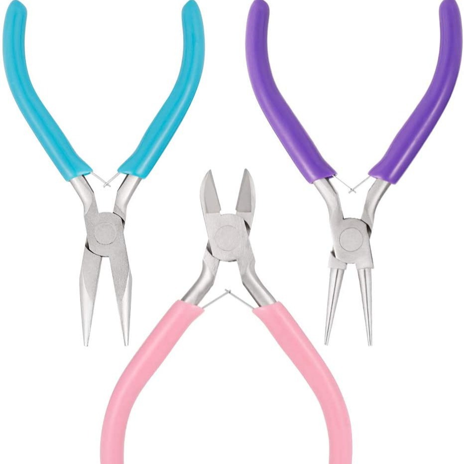 Fiasrel 3pcs Needle Nose Chain Nose Round Nose And Wire Cutter Jewelry Pliers Kit