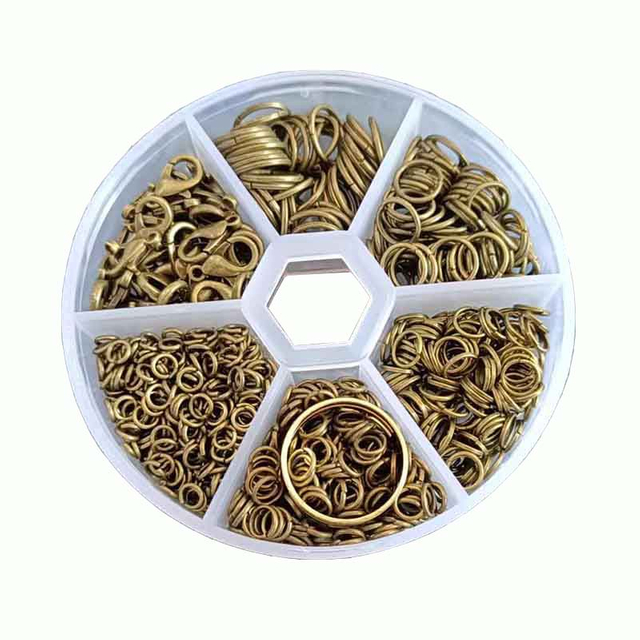 Fiasrel 1041pcs/Box DIY Jewelry Findings Components Kit Gold Split Rings Opening Jump Ring Lobster Clasp Kit