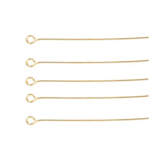 Fiasrel 100pcs DIY Beading Jewelry Making Head Pins Gold Plated Brass Ball Head Needle Pins