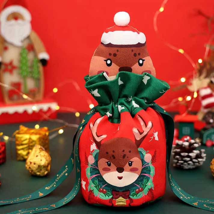 Fiasrel 5pcs Velvet Gift Bag Gift Wrap Christmas Bag Velvet Xmas Eve Candy Box Fruit Drawstring Christmas Reindeer Candy Gift Bag