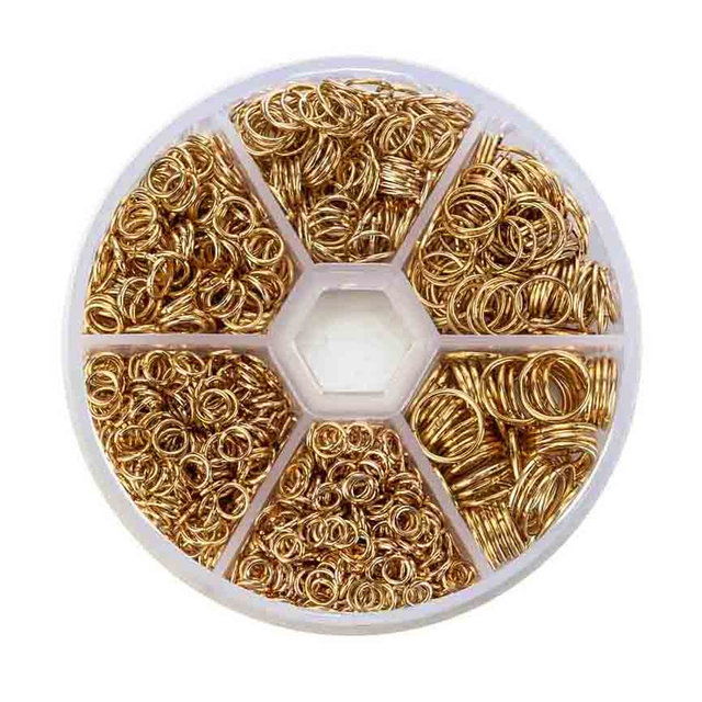 Fiasrel 1300pcs 4/5/6/7/8/10mm Filigree Jewelry Findings Set Gold Silver Filled Jump Rings Split Rings for DIY Handmade Jewelry Making