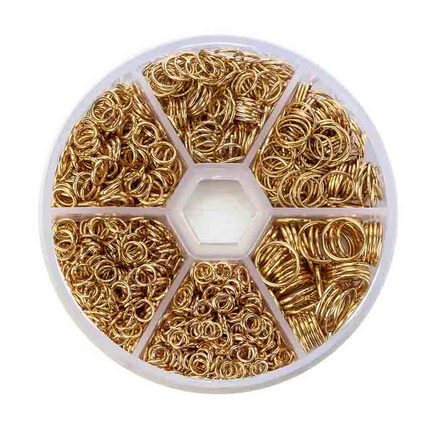 Fiasrel 1300pcs 4/5/6/7/8/10mm Filigree Jewelry Findings Set Gold Silver Filled Jump Rings Split Rings for DIY Handmade Jewelry Making