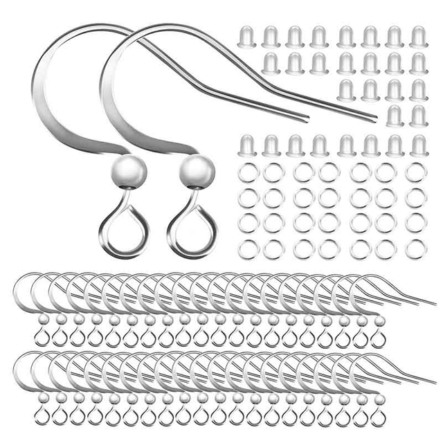 Fiasrel 10/20/50pairs Copper Plated with Sterling Silver Fish Hook Findings Earwire with Ball Hook Earrings for Jewelry Making Accessories