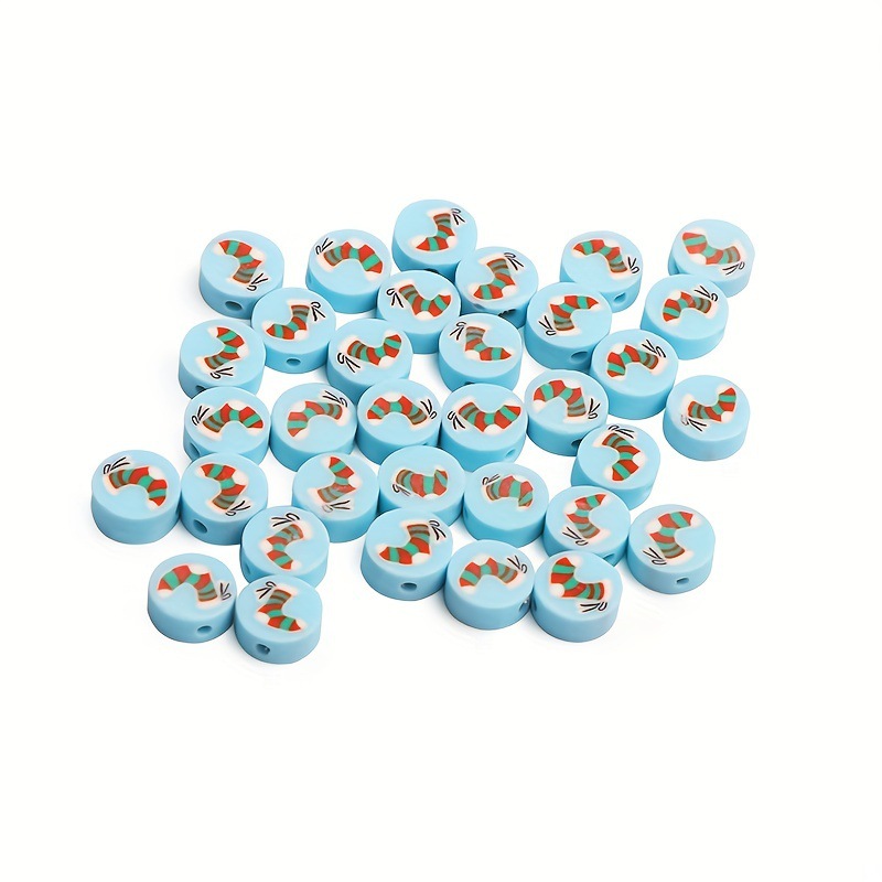 Fiasrel 100pcs Christmas Soft Pottery Beads Santa Claus Snowman DIY Beaded Material Cartoon Jewelry Decorative Accessories