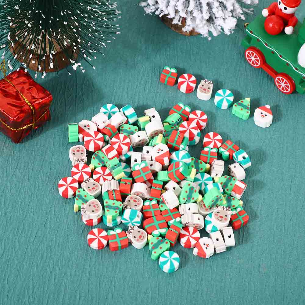 Fiasrel 50pcs Christmas Clay Beads Scattered Beads Santa Claus Snowman Christmas Tree Elk Soft Clay Sliced Beads