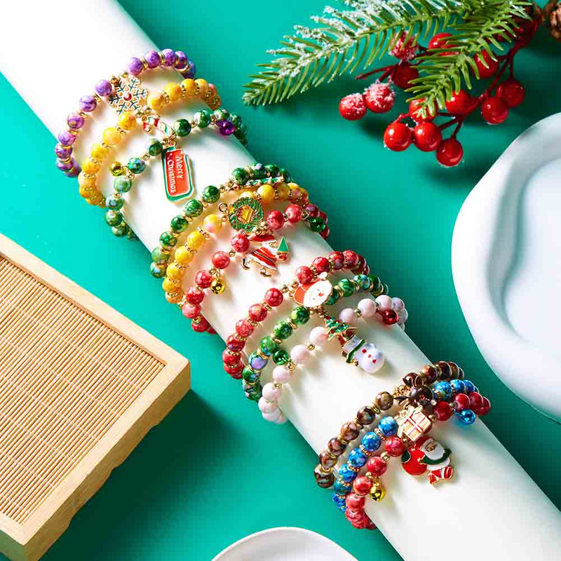 Fiasrel 3pcs Xmas Party Jewelry Bracelet Gifts Stackable Colorful Beaded Stretch Christmas Bracelets Kit