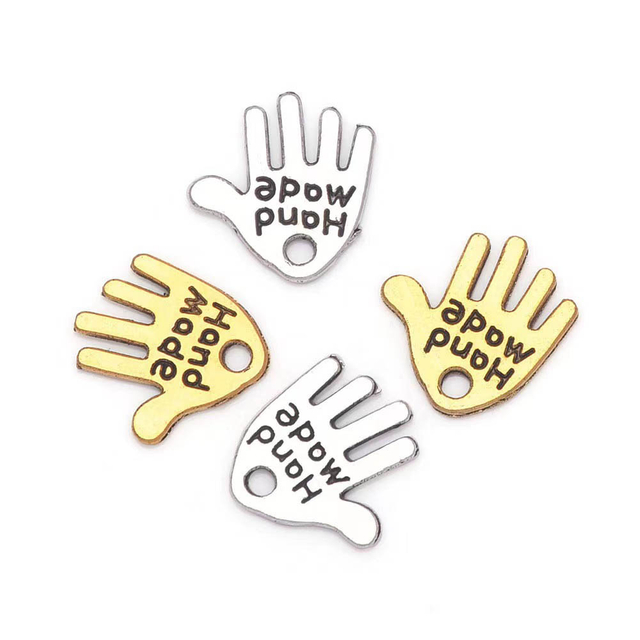 Fuasrel 20pcs 12*13mm Vintage Lucky Palm Charms Environmental Alloy Letter Nail Charms Jewelry Pendants Beads