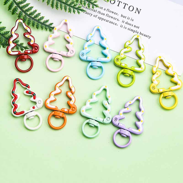Fiasrel 9cs Multifunctional Decorative Buckle DIY Hand-painted Alloy Open Ring Christmas Tree Spring Buckle for Bag Mobile Phone Chain Pendant