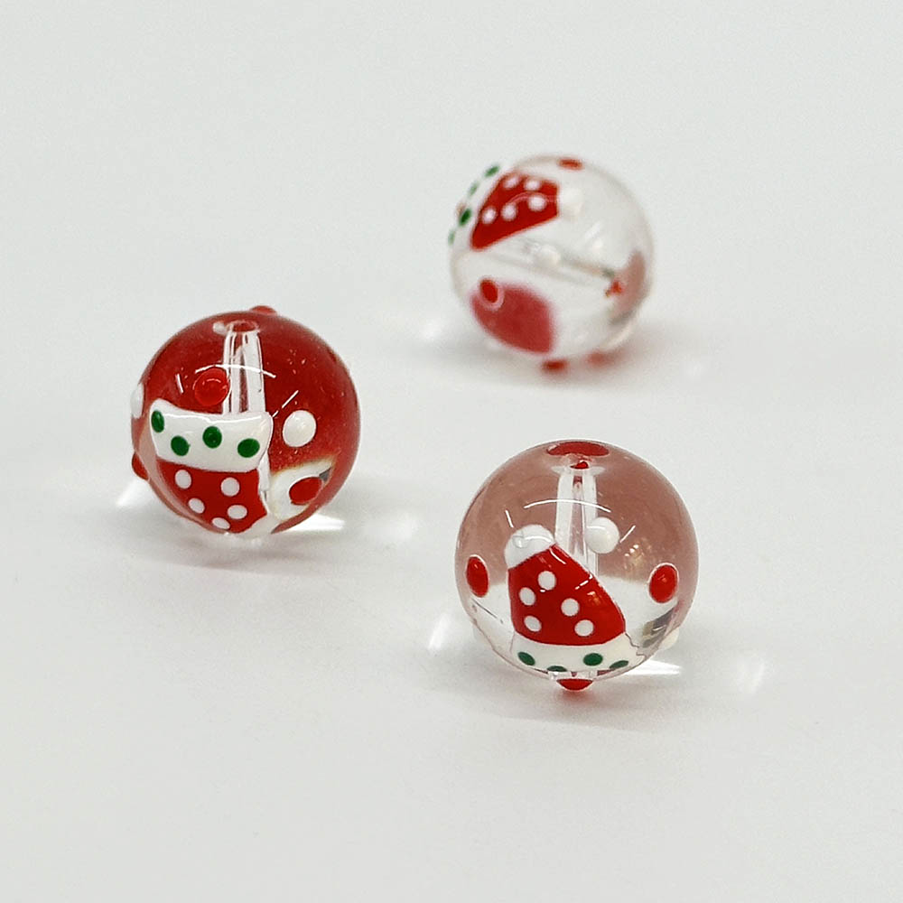 Fiasrel 9pcs Hand-Painted Christmas Glass Beads for DIY Jewelry Making Festive Craft Supplies