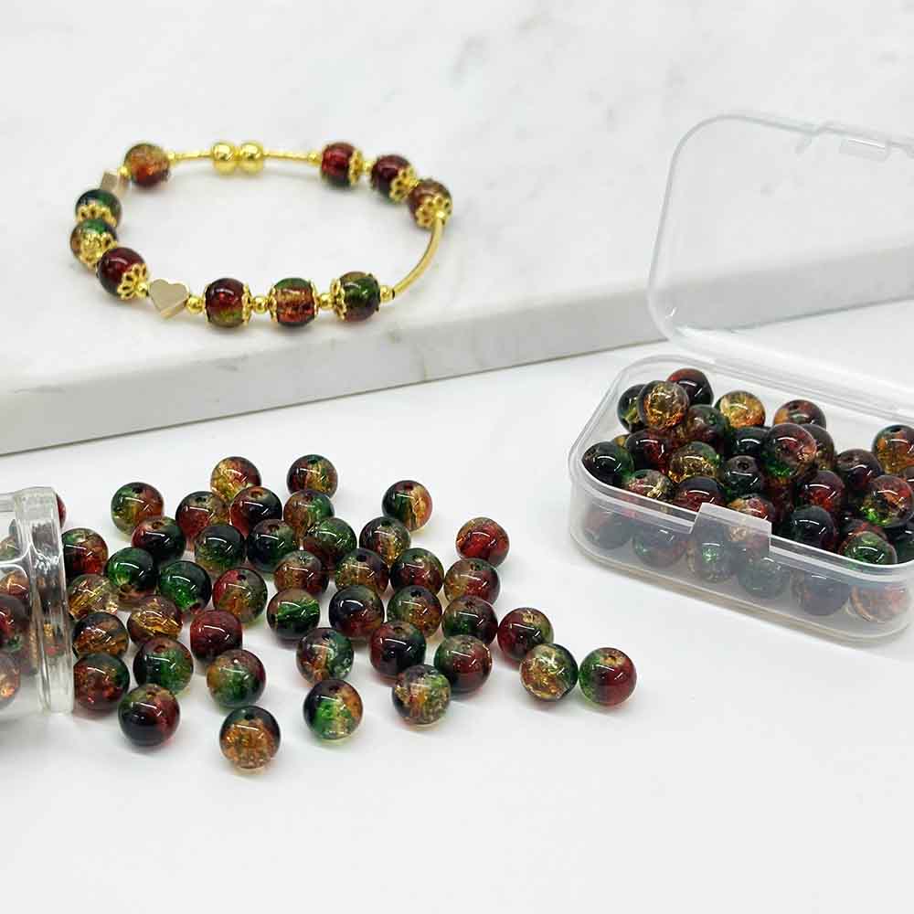 Fiasrel 8mm 10mm Mixed Red and Green Christmas Glass Crackle Bead Festive Gradient Handmade Bead Kit for Jewelry Making DIY Fashion Necklace Earring Keychain & Cellphone Charms Craft