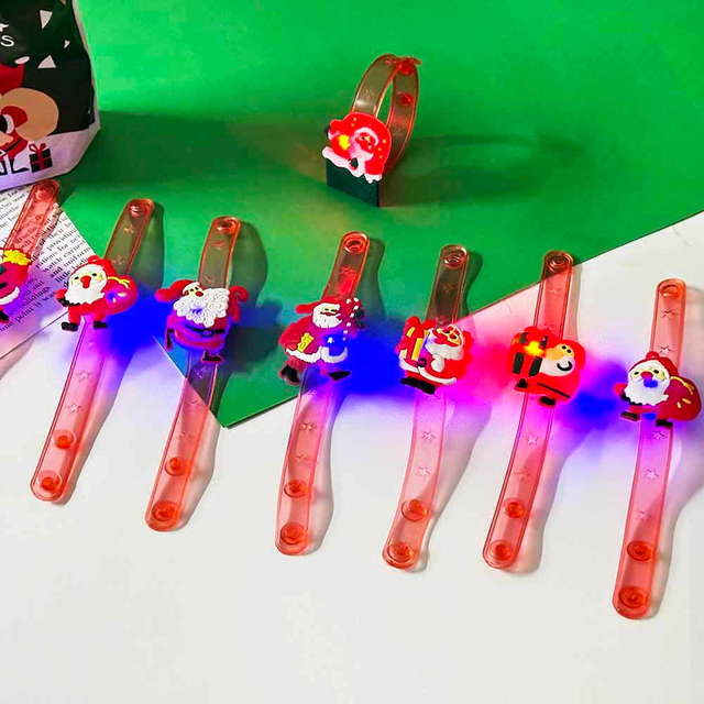 Fiasrel 10pcs LED Fashing Christmas Plastic Party Slap Bracelet Christmas Party Gift Slap Wristband for Game Rewards Christmas Decoration Gift Christmas Snowman Santa Claus Elements