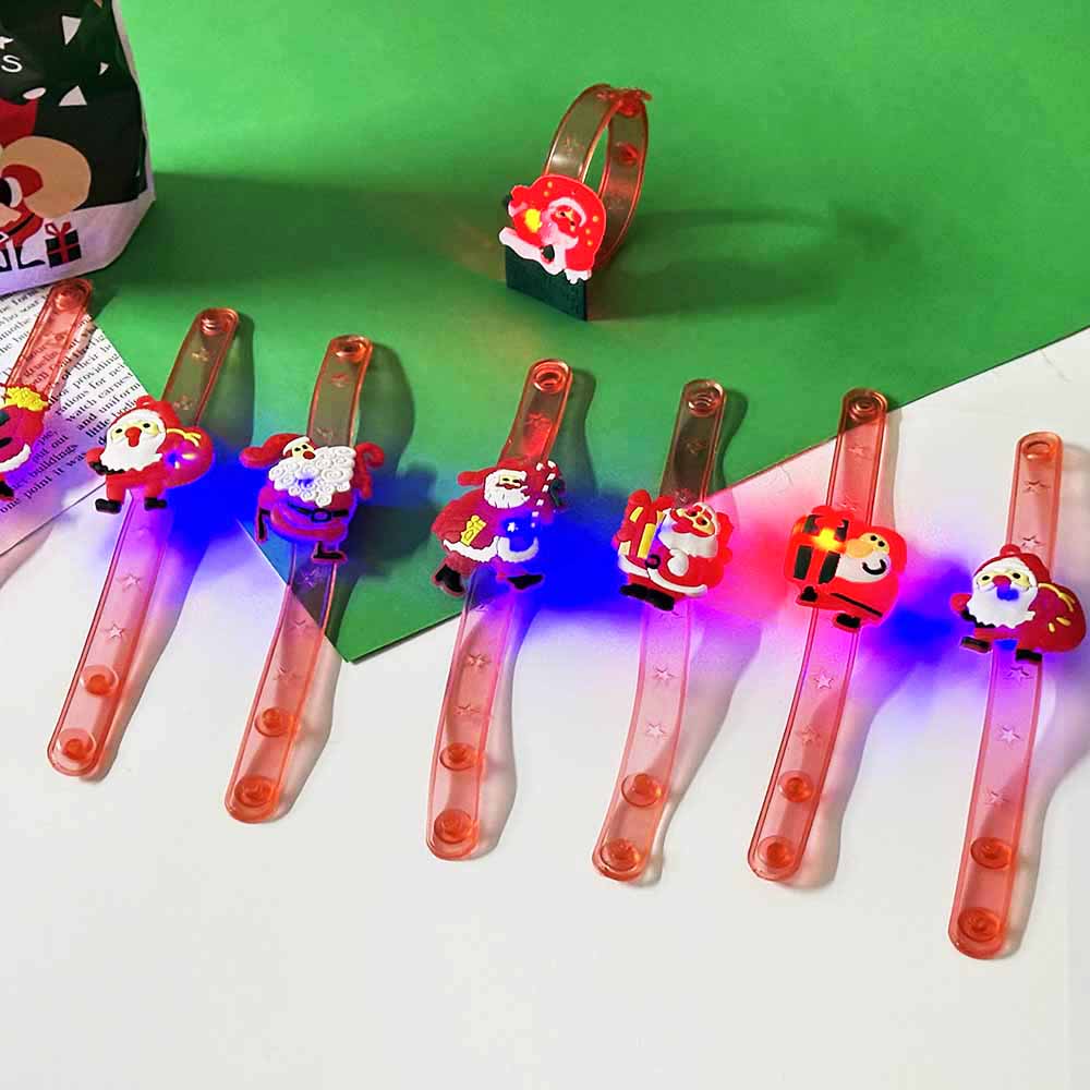 Fiasrel 10pcs LED Fashing Christmas Plastic Party Slap Bracelet Christmas Party Gift Slap Wristband for Game Rewards Christmas Decoration Gift Christmas Snowman Santa Claus Elements