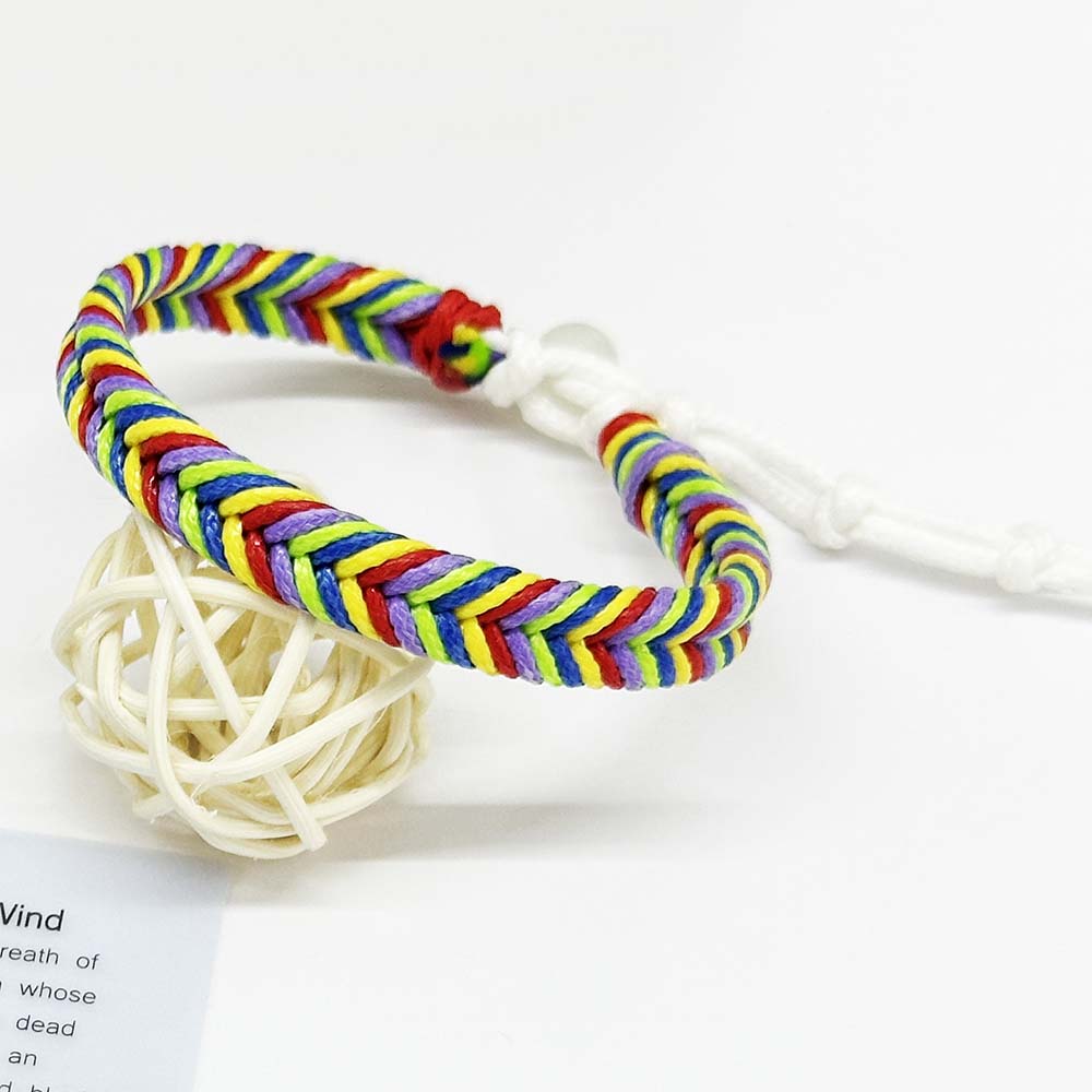Fiasrel Color Gradient Wax Cord Hand Woven Adjustable Multicoloured Rope Bracelet