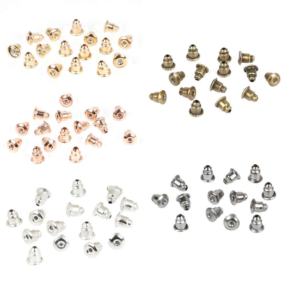 Fiasrel 50pcs Plated Ear Nuts Metal Bullet Earring Studs Back for Earrings Making