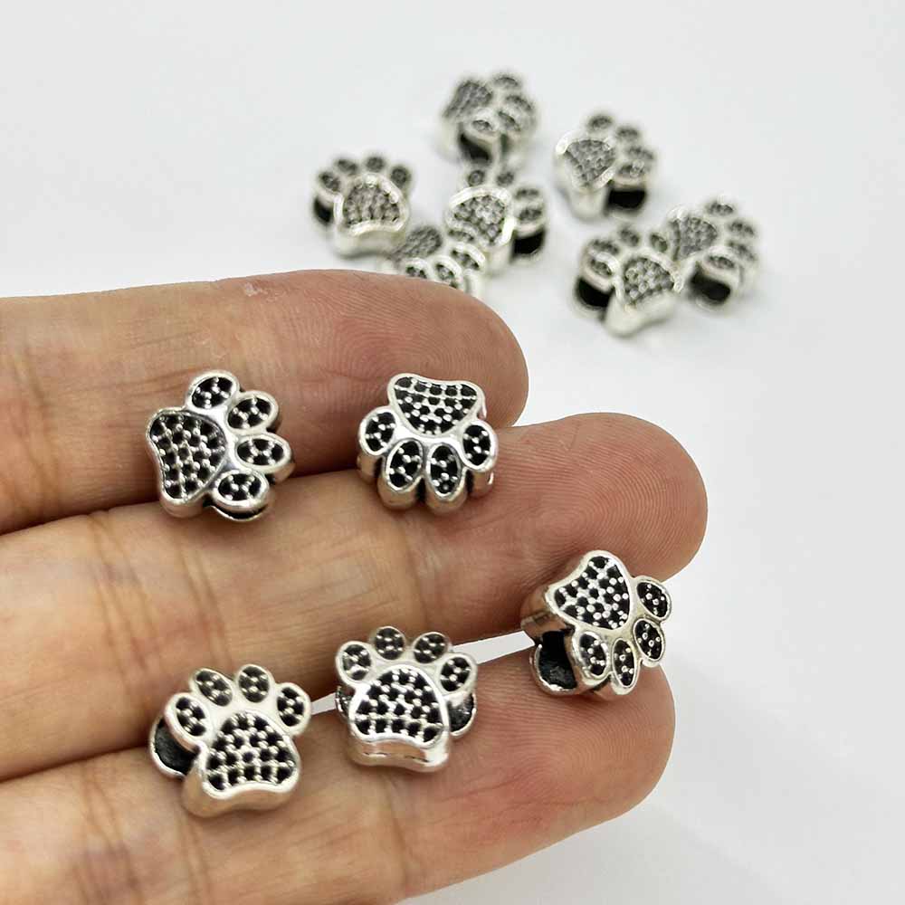 Fiasrel 20/50pcs Animal Dog Paw Charms Cat Paw Print Beads with Large Holes for DIY Jewelry Crafts Bracelets Necklaces Accessories Supplies