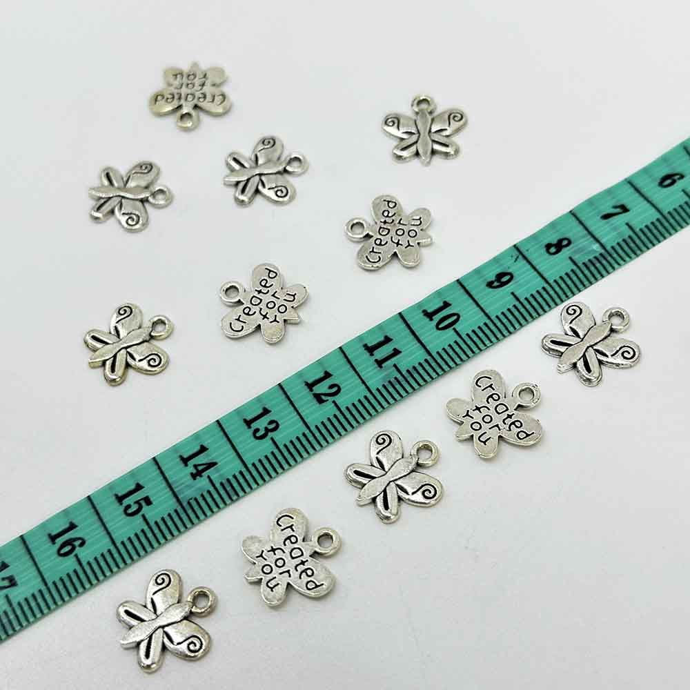Fiasrel 10/50pcs Butterfly Shape 'Created for You' Pendant Engraved Alloy Butterfly Link Charms