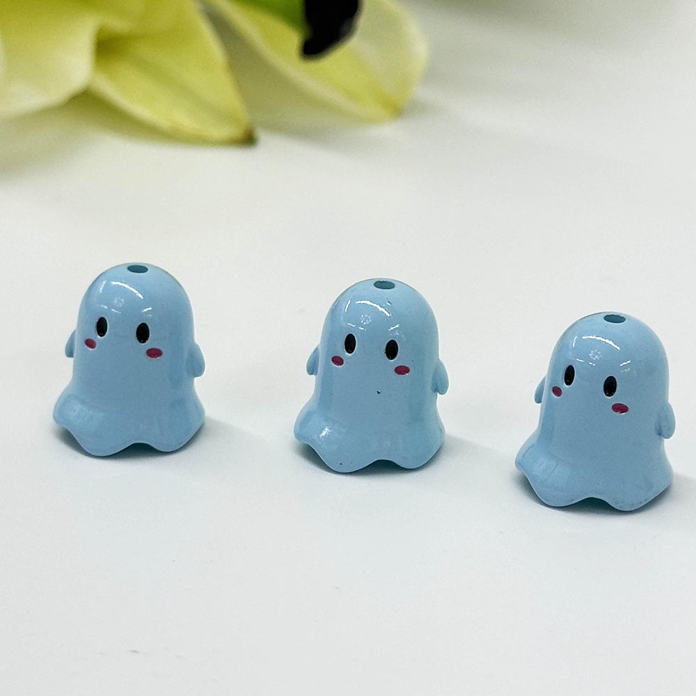 Fiasrel 10pcs Cartoon Ghost Hollow Acrylic Vertical Hole Acrylic Beads for DIY Handmade Bracelet Necklace Material Holiday Home Decoration Jewelry Accessories