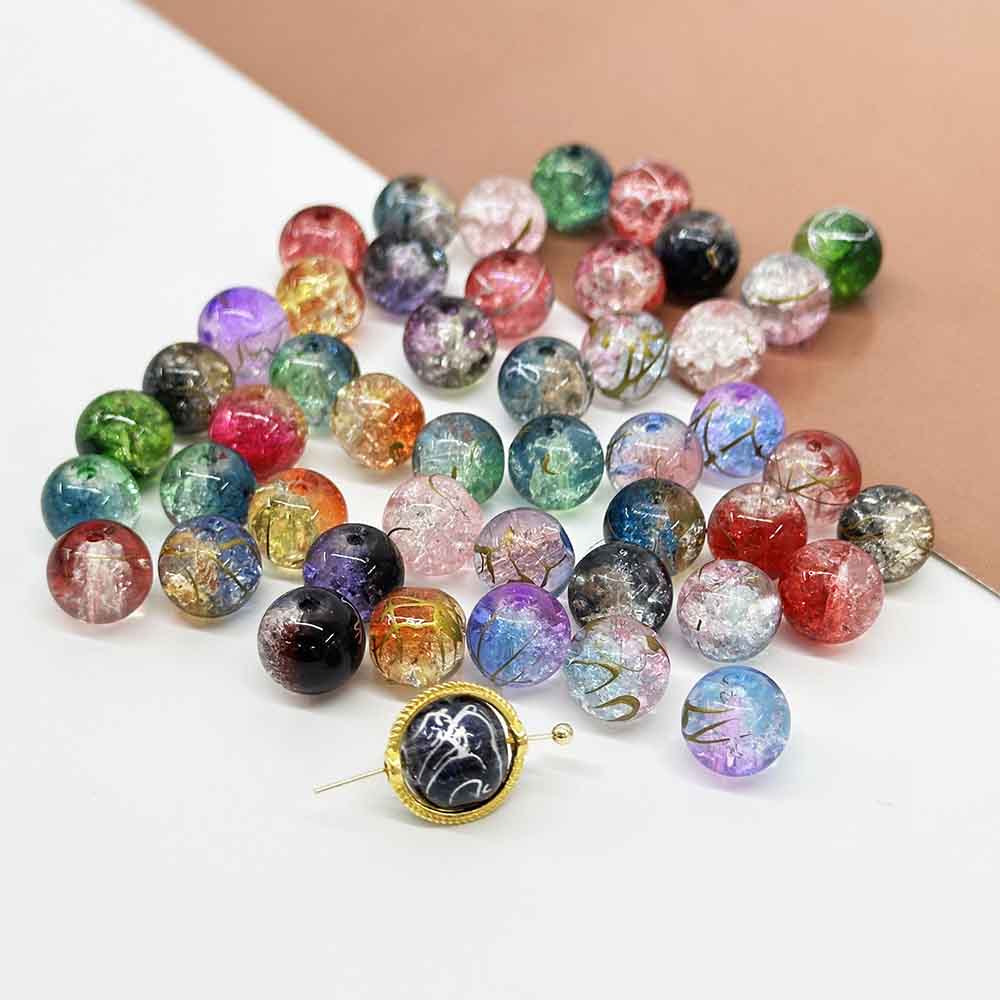 Fiasrel 50/300pcs 8mm Gradient Crackle Beads Ice Glass Beads for DIY Jewelry Making Bracelets Earrings Necklaces Craft Decorations