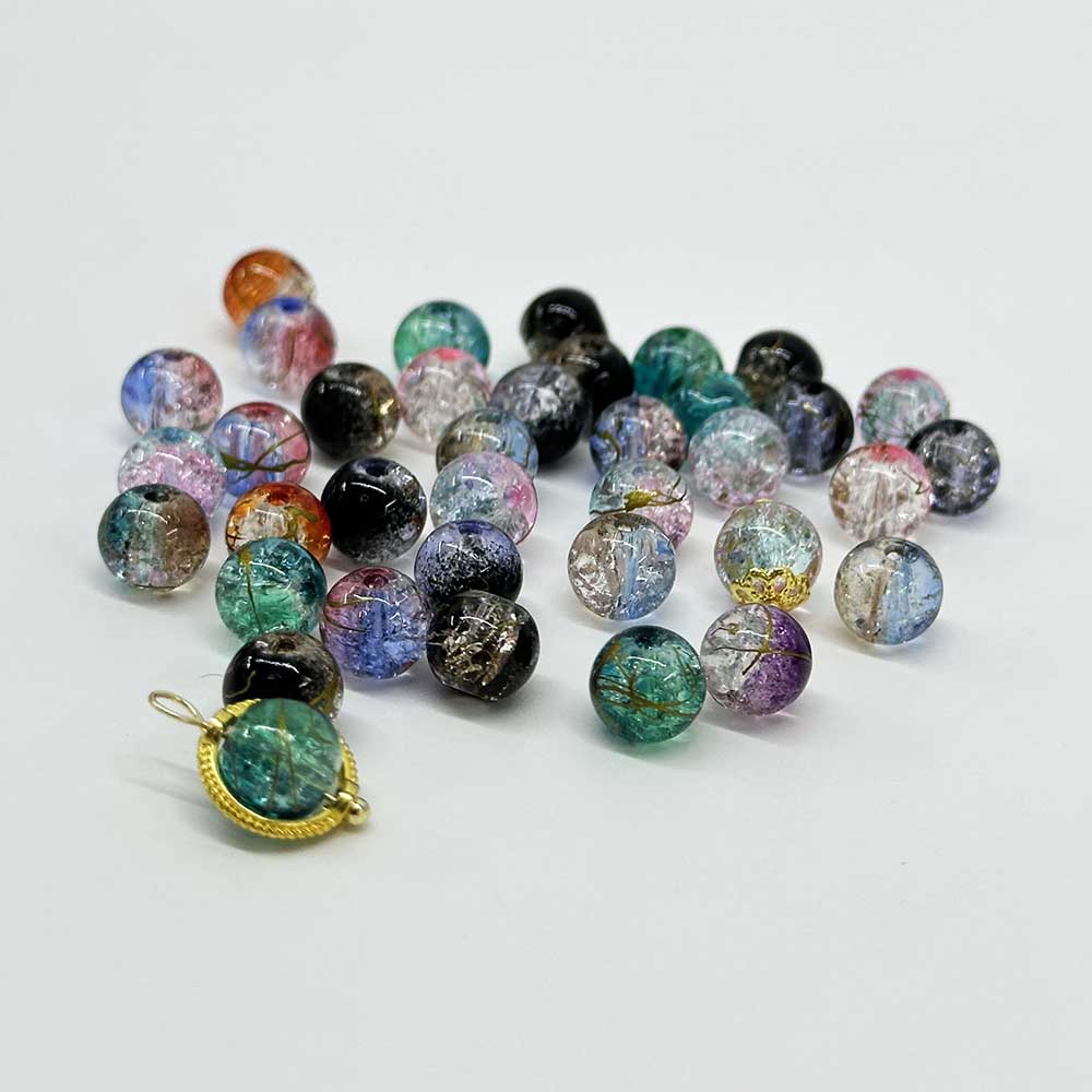 Fiasrel 50/300pcs 8mm Gradient Crackle Beads Ice Glass Beads for DIY Jewelry Making Bracelets Earrings Necklaces Craft Decorations
