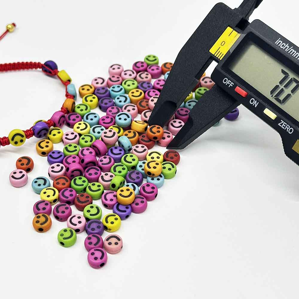 Fiasrel 100/200/300pcs 4*7mm Smiley Face Acrylic Beads Mixed Color Smile-Pattern Spacer Loose Acrylic Beads for Bracelets Necklace Earring Charms Jewelry Craft Handmade Making Supplies