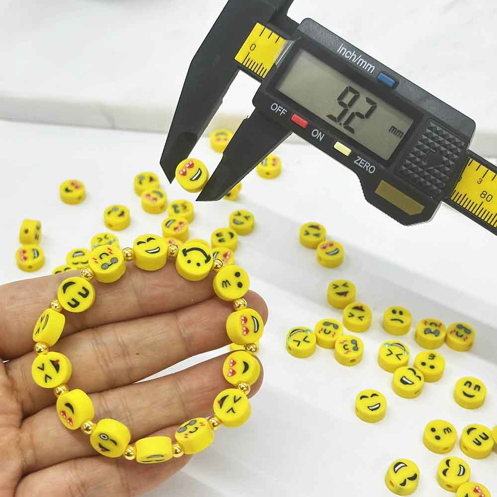 Fiasrel 50/100pcs 9mm Assorted Emoticon Charms Mixed Smile Face Polymer Clay Beads for Bracelet Necklace Macrame Crafts Christmas Decor Jewelry Making Supplies