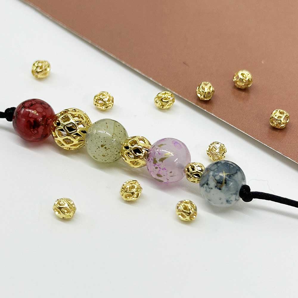 Fiasrel 18k Golden Plated 4/6/8mm Hollow Spacer Beads for DIY Jewelry Making Bracelet Necklace Accessories Supplies