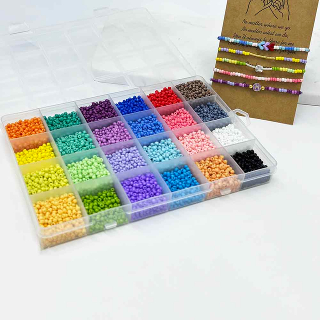 Fiasrel 24 Colors 2mm 3mm 4mm DIY Jewelry Making Set Glass Seed Beads Kit for Jewelry Making DIY Bracelets Necklaces Crafts Supplies