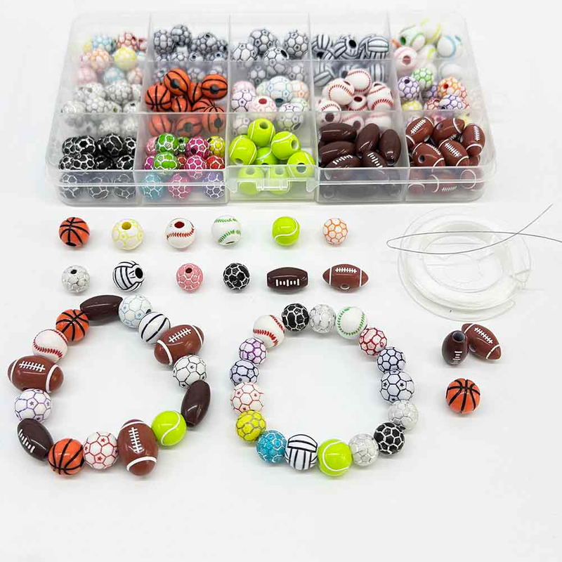 Sporty Acrylic Beads Kit: Acrylic Football Baseball Basketball Soccer Volleyball Softball Beads for DIY Jewelry Crafts Making
