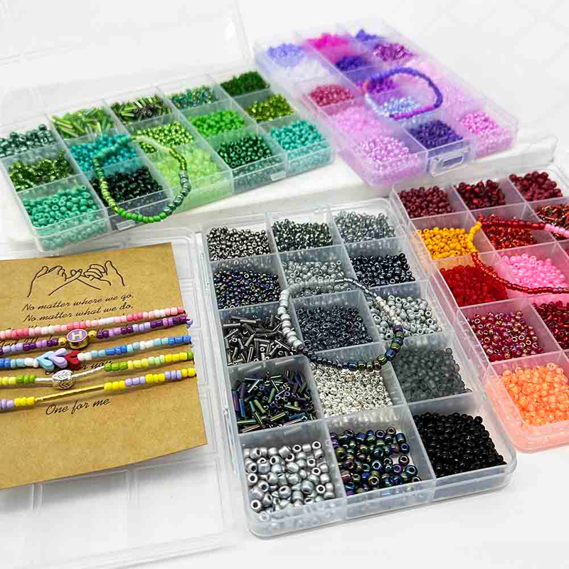 Fiasrel 15 Colors Glass Seed Beads Jewelry Making Kit for Bracelets Necklaces Earrings Rings Supplies