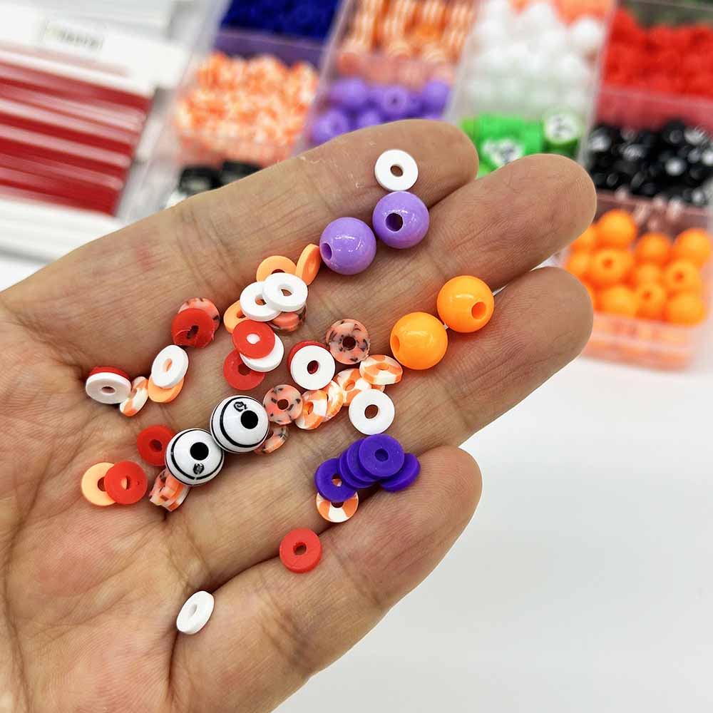 Fiasrel 1Box 24-Grid Halloween Acrylic Round Beads Kit: Halloween Friendship Beads Clay Beads fro DIY Beaded Bracelet Necklace Ring Earring Jewelry Supplies Festive Decoration