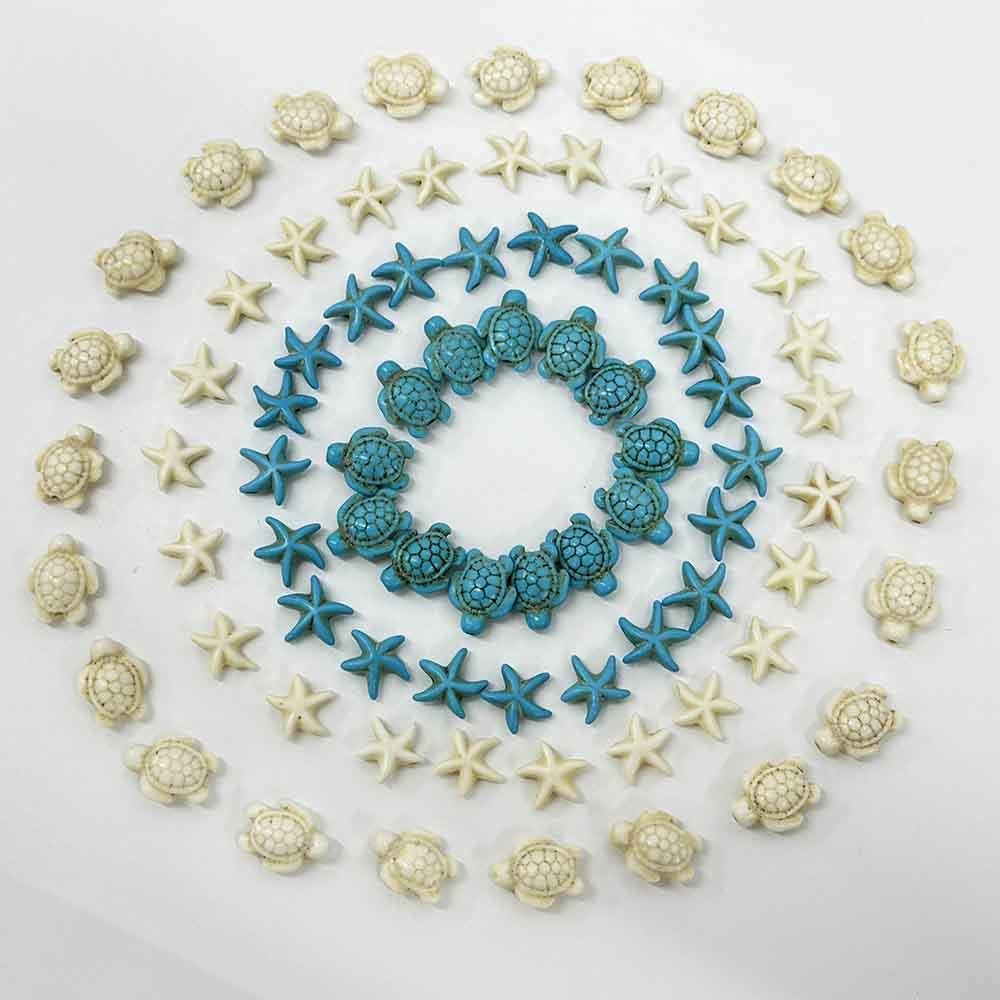 Fiasrel 1 Box 100pcs Artificial Turquoise Turtles Starfish Shape Beads for Making Bracelets Necklaces Earrings Keychains Pendants Accessories