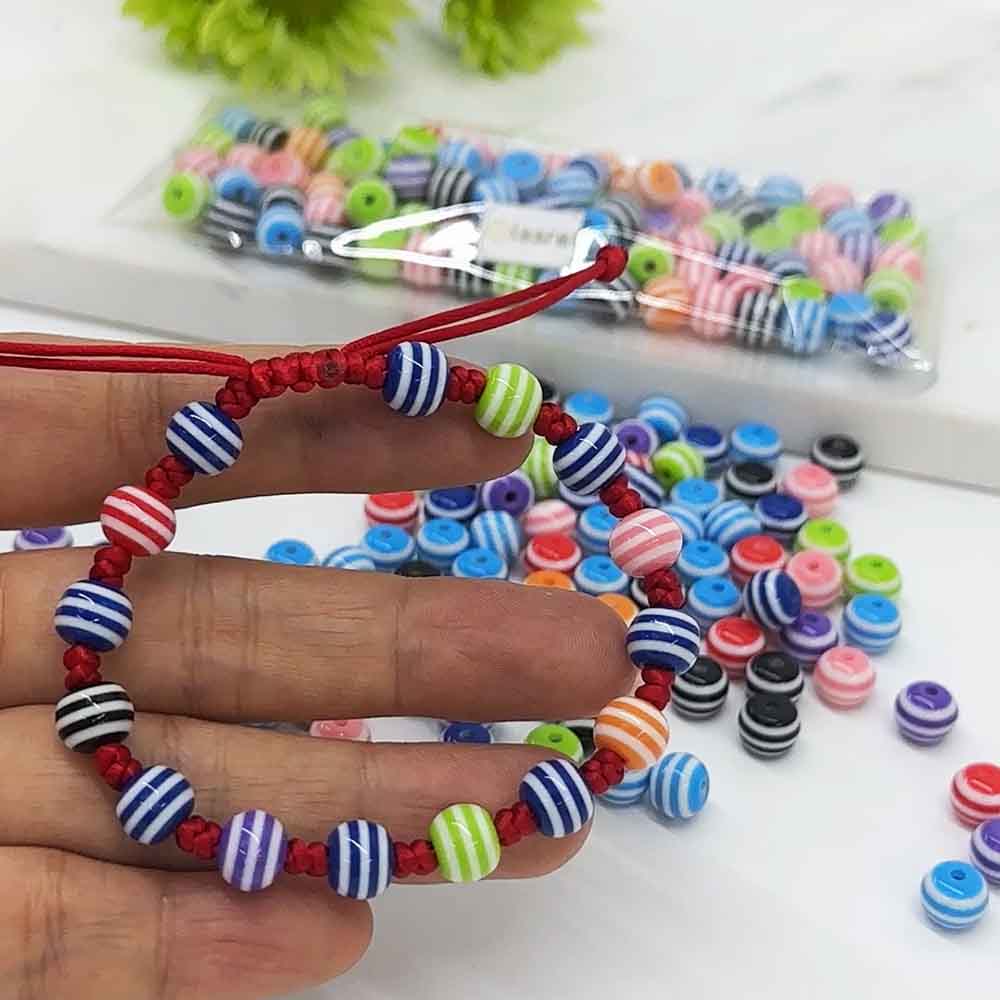 Fiasrel 50pcs 6/8/10mm Rainbow Striped Round Resin Beads for DIY Jewelry Making Crafts Decorative Ornaments Bracelet Necklace Beaded Accessories