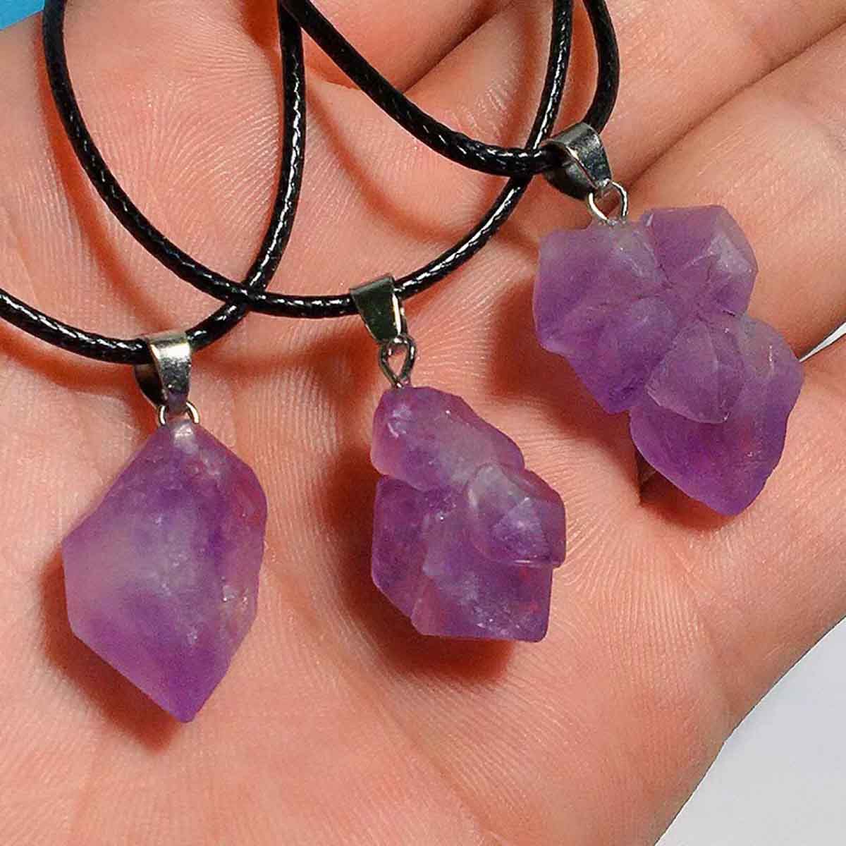 Fiasrel Lavender Amethyst Necklace – Natural Raw Crystal Cluster Pendant