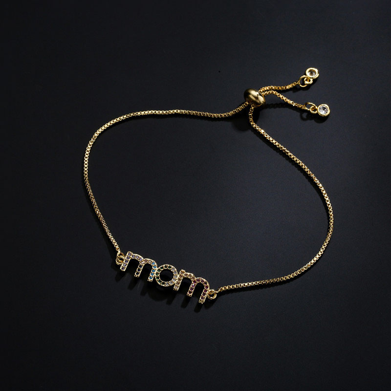 Fiasrel Fashion Jewelry Bracelets Colorful Zircon MAMA Letter Copper Gold Mothers Day Gifts 