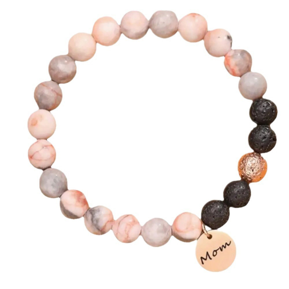 Fiasrel Mama Birthday Mother's Day Gifts Heart Pendant Bracelets Diffuser Natural Stone Beaded Bracelet