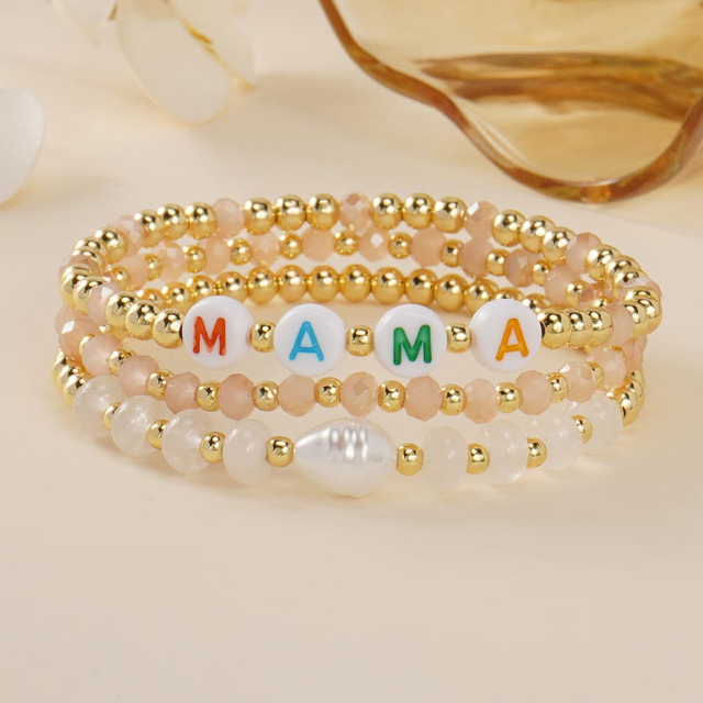 Fiasrel New Trendy Mother's Day Mama Golden Beads Stretch Adjustable Bracelets