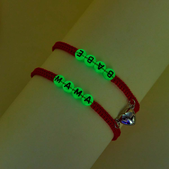 Fiasrel I LOVE YOU Beaded Heart Glow in the Dark Magnetic Luminous Letter Rope Magnet Couple Bracelet Set Gift