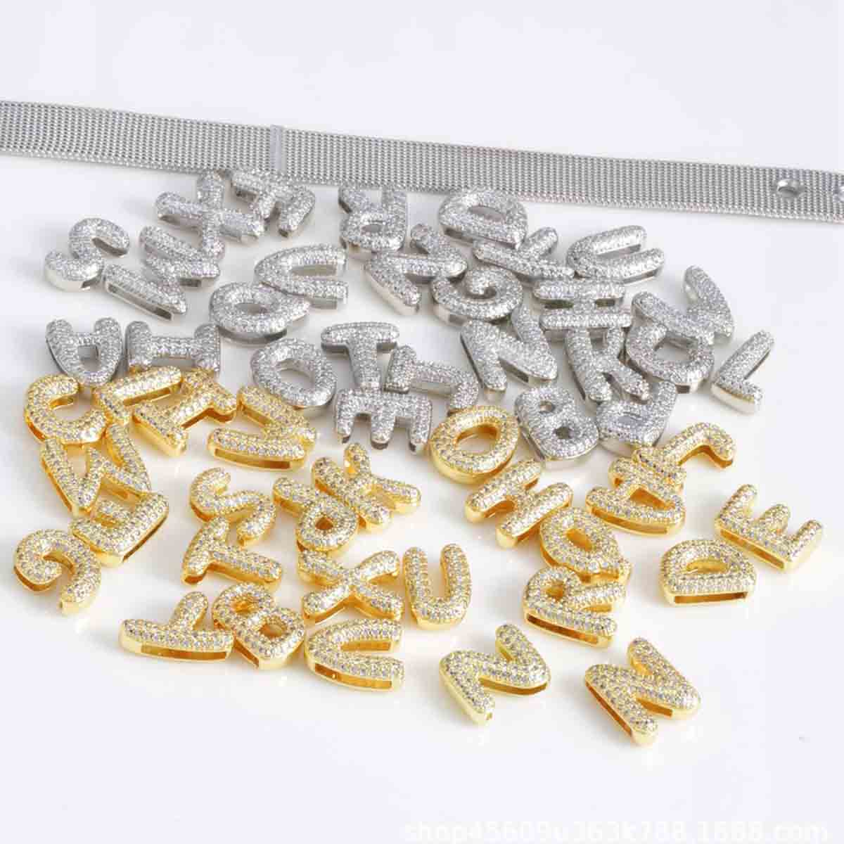 Fiasrel Hot-Selling 18K Gold Plated Chubby Balloon DIY Zircon Letter Bracelet