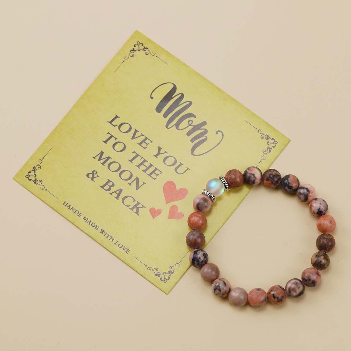 Fiasrel Black Rutilated Mother's Day Gift Card Bracelets Natural Crystal Stone Bead Bracelet